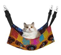 Colorful Sugar Skulls And Dandelions Printed Pet Hammock - Sleeping Hammock For Cats, Rabbits, Ferrets, Puppies, Small Animals
