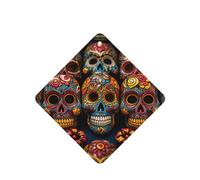 Colorful Sugar Skulls Car Air Fresheners Cards Set of 4 Pieces, Long-Lasting Auto Aromatherapy Tablets Gifts Car Rearview Mirror Pendant Hanging Scented Cards for Wardrobe Bathroom
