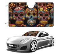 Colorful Sugar Skulls Car Windshield Sun Shade Keep Car Interior Cool 55"x30" Folding Front Window Sun Shade, Heat Shield for SUV, Truck, Blocks UV