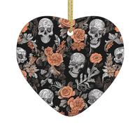 (Colorful Sugar Skulls) Christmas Tree Ceramic Hanging Heart Bauble Ornaments Festive Xmas Pendant Decorations For Party Home Decor