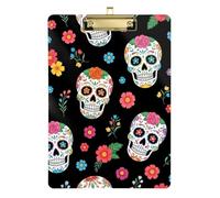 Colorful Sugar Skulls Florals Clipboard Acrylic Decorative Clipboards A4 Standard Size Clipboards Hardboard with Low Profile Metal Clip for Teacher Student Lawyer Nurse