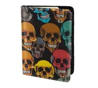 Colorful Sugar Skulls Print 5.5 Inch Passport For Men And Women Lightweight Stylish Travel Document Wallet, Black, One Size