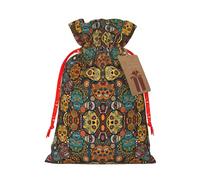 Colorful Sugar Skulls Print Christmas Burlap Gift Bag With Drawstring, Present Small Favor Pouch For Birthday Parties-S Size