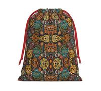 Colorful Sugar Skulls Print Drawstring Present Bag Wrapping Reusable Bag Present Wrap Bags for Christmas