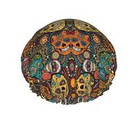 Colorful Sugar Skulls Print Reusable Bath Shower Caps For Women Long Hair,Double Layer Bathing Shower Hat