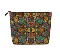 Colorful Sugar Skulls Print Single-Layer Makeup Bag Travel Cosmetic Bag With Zippered Pouches Women Essentials, Black, One Size