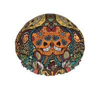 Colorful Sugar Skulls Print Soft Shower Cap for Women Men Reusable hat Lightweight hat and Bath Hair Cap