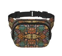 Colorful Sugar Skulls Print Square Waist Purse Double Layer Fanny BagTrendy Travel Waist Bag for Men and Women, Black, One Size, Black, One Size
