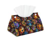 Colorful Sugar Skulls Print Tissue Box Cover Foldable Tissue Storage Box Leather Tissue Cube Box Holder for Living Room Bedroom Office Car Home Decor