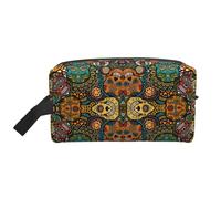 Colorful Sugar Skulls Print Travel Cosmetic Large Capacity Zippered Storage Bag For Toiletries Daily Essentials, White, One Size