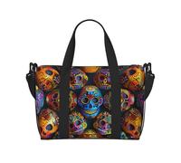 Colorful Sugar Skulls Print Travel Duffel Bag, Lightweight Water-Resistant Weekender Spacious Gym & Travel Bag for Men, Women & Teens