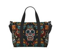 Colorful Sugar Skulls Print Travel Duffel Bag, Lightweight Water-Resistant Weekender Spacious Gym & Travel Bag for Men, Women & Teens
