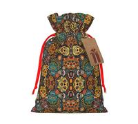 Colorful Sugar Skulls Print Xmas Drawstring Wrapping Bags For Xmas Package Storage, Christmas Party Supplies Favors
