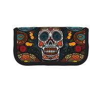 Colorful Sugar Skulls Printed Canvas Pencil Case, Spacious Pen Pouch for School, Office and Travel
