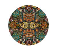 Colorful Sugar Skulls Printed Coasters Set of 4, Tabletop Protection Leather Coasters for Cup Drinks Coffee Pads Beer Bar Mat Gifts, Round Shape