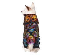 Colorful Sugar Skulls Printed Dog Hoodie Soft Dog Sweatshirt Cute Cat Dog Clothes for Small Dogs Kitten Puppy, M