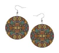 Colorful Sugar Skulls Printed Faux Leather Earrings Set For Women, 1 Pair Lightweight Dangle Drop Pierced Earrings Jewelry Gifts For Women