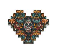 Colorful Sugar Skulls Printed Jigsaw Puzzle 10.8x12.8 CM, Heart-Shaped Puzzle Challenging Game for Adults Gifts, Family Fun Decorative Wall Decor