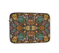 Colorful Sugar Skulls Printed Laptop Sleeve for 12 Inch Device, Shockproof Oxford Fabric Protective Case Bag