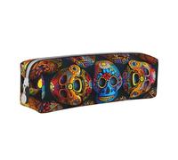 Colorful Sugar Skulls Printed Leather Pencil Case Simple Pen Pencil Pouch Office Large Pencil Bag Stationery Box for Men Women Teens Students