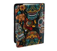 Colorful Sugar Skulls Printed Passport Holder - 6.5 x 4.5 Inch RFID Blocking Travel Wallet,Stylish Passport Cover,Lightweight Document Organizer for Cards