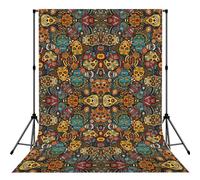 Colorful Sugar Skulls Printed Photo Background, Seamless Matte Fabric for Shoots, Professional Studio Wall Banner