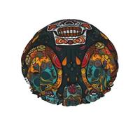 Colorful Sugar Skulls Printed Shower Cap,Waterproof Shower Cap For Women Reusable Shower Hat Bath Caps With Elastic Band