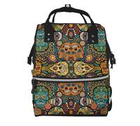 Colorful Sugar Skulls Prints Changing Bag Backpack Baby Diaper Bags for Mom Dad, Waterproof Nappy Rucksack Multifunctional Travel Bag