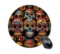 Colorful Sugar Skulls Round Mouse Pad 7.8 Inch - Non-Slip Rubber Base Mouse Mat Portable Ergonomic Desk Mat for Office, Laptop, Travel, Wireless Mice Mats - Waterproof & Durable Design