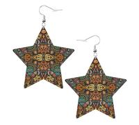 Colorful Sugar Skulls Star Shape Earrings, Modern Dangle Earrings, Women's Statement Jewelry for Office Daily
