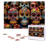 Colorful Sugar Skulls Wooden Puzzles 1000 Pieces Personalized Jigsaw Puzzle For Adults Interesting Custom Photo Puzzles Gift For Holiday Birthday Wedding Anniversay