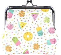Colorful Summer with Tropical Fruits and Ice Cream Pouch Small Wallet - Kiss-Lock Change Coin Purse Wallets for Women Girl