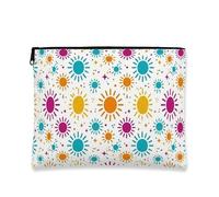Colorful Sun Makeup Bag, Fun Patterns Cosmetic Travel Pouch for Women, Portable Canvas Zipper Organizer, Summer Skincare Toiletry Bag, White, 7x9 Inch, Sun