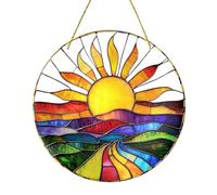 Colorful Sun Suncatcher, 20x20cm Large Sunrise Window Hanging Decoration, Stained Glass Effect Acrylic Ornament, Nature Scenic Sun Lover Gift, Sun Catchers for Garden Home Indoor Outdoor Decor