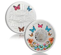 Colorful Sunflower 10 Year Sobriety Coin Butterfly Ten Year Sobriety Chip Courage to Change AA Chips and Medallion Silver AA Coin Recovery Anniversary Token Sobriety Gifts for Men Women