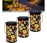 Colorful Sunflower Glow Solar Garden Lantern, IP65 Weather-Resistant Metal Sunflower Solar Light, Outdoor Hanging Sunflower Lantern for Garden Pathway, Patio, for Yard and Seasonal (3Pcs)