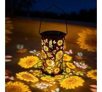 Colorful Sunflower Glow Solar Garden Lantern, Outdoor Waterproof Decorative Hanging Solar Lights with Colorful Projection, Metal Lanterns Decorative Outdoor for Yard, Patio, Porch, Garden
