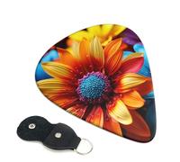 Colorful Sunflower Guitar Picks 6 Pcs, 0.46mm Thickness Celluloid Plectrum with Leather Picks Holder, Personalized Guitar Pick for Bass Electric Acoustic Guitars Lovers Gift