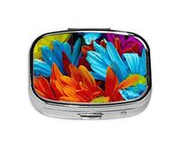 (Colorful Sunflower) Square Pill Box with 2 Compartment Small Pill Organizer Portable Pill Case Vitamin Containers, Travel Essentials 5.5x4x1.8 cm