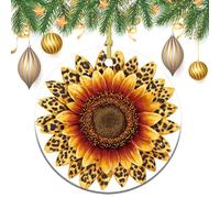 Colorful Sunflower with Leopard Print Christmas Tree Hanging Ornaments,2 Pieces, 7.2CM Round Double-Sided