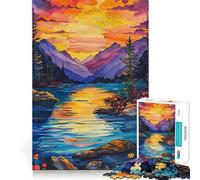 Colorful Sunset Lake 1000 Piece Puzzle For Teenagers DIY Fun, Pastime Game, Pattern Build, Classic Xmas Gift (38x26cm)