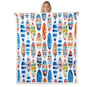 Colorful Surfboard Bed Blanket Sea Surfing Throw Blanket Lightweight Soft Cozy Luxury Beach Vacation Fleece Blanket Watercolor Surfboard Flannel Blanket for Sofa Travel All Season(Twin 60"x80")