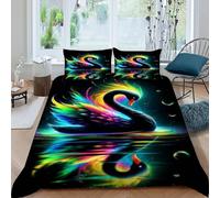 Colorful Swan Bedding Set Theme Bedspread Animal Theme Duvet Cover Set Chic Breathable Quilt Cover Universal for All Seasons Pillowcase King（220x240cm）