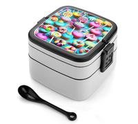 Colorful Sweet Lollipop Cupcake Donut Bento Box 1000ml Leak Proof Lunch Container with Removable Dividers & Spoon - BPA-Free PP Stackable Lunch Box for Work, Office, Picnic, Travel, Dining Out