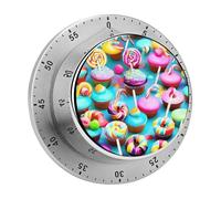 Colorful Sweet Lollipop Cupcake Donut Kitchen Timer 60 Minute Visual Wind Up Timers Indoor Mechanical Timers with Magnetic Base Stainless Steel Timer for Home Cooking Time Management Tool