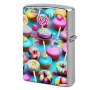 Colorful Sweet Lollipop Cupcake Donut Metal Lighter Case Cover, Personalized Graffiti Lighter Sleeve, Waterproof Double-Sided Protector for Women Men Gifts
