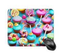 Colorful Sweet Lollipop Cupcake Donut Mouse Pad Square Laptop Mouse Mat Cute Computer Mousepad Keyboard Pad Non-Slip Desk Pads for Gaming Office Work Home 20 * 25cm