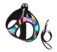 Colorful Sweet Lollipop Cupcake Donut Print Dog Harness and Leash Set,Breathable Adjustable Escape Proof Vest for Dogs, Cats