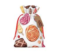 Colorful Sweet Lollipop Cupcake Donut Print Drawstring Bags Burlap Gifts Bag With Drawstring Gift Bags For Wedding/Party/Festival/Storage
