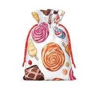 Colorful Sweet Lollipop Cupcake Donut Print Drawstring Bags Burlap Gifts Bag With Drawstring Gift Bags For Wedding/Party/Festival/Storage